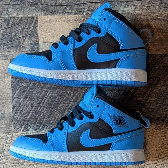Nike Air Jordan 1 Mid Sneakers University Blue Shoes Little Kids 11C - Picture 2 of 7